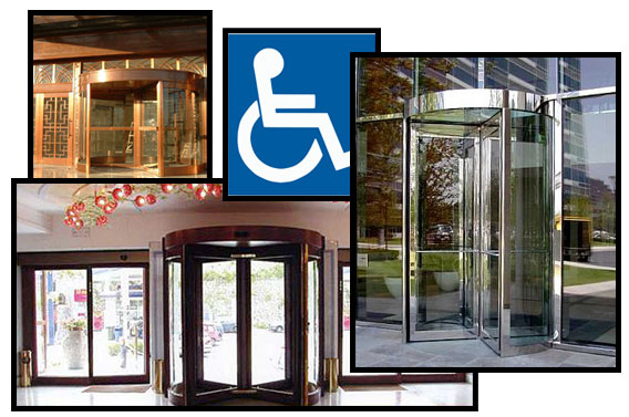 revolving aluminum glass doors, handicap accessible doors, commercial doors